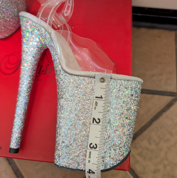NIB Pleaser Flamingo 808-LG Silver Glitter Platform Stiletto Pole Dance Heels - Picture 8 of 12